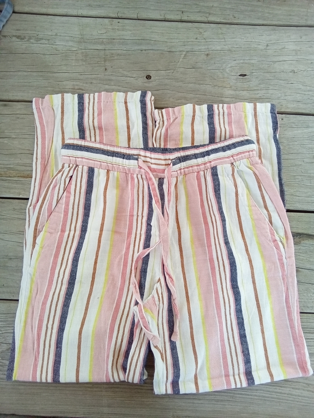 ​Old Navy Striped Linen Blend Wide Leg Pants Pink Blue XS Petite
